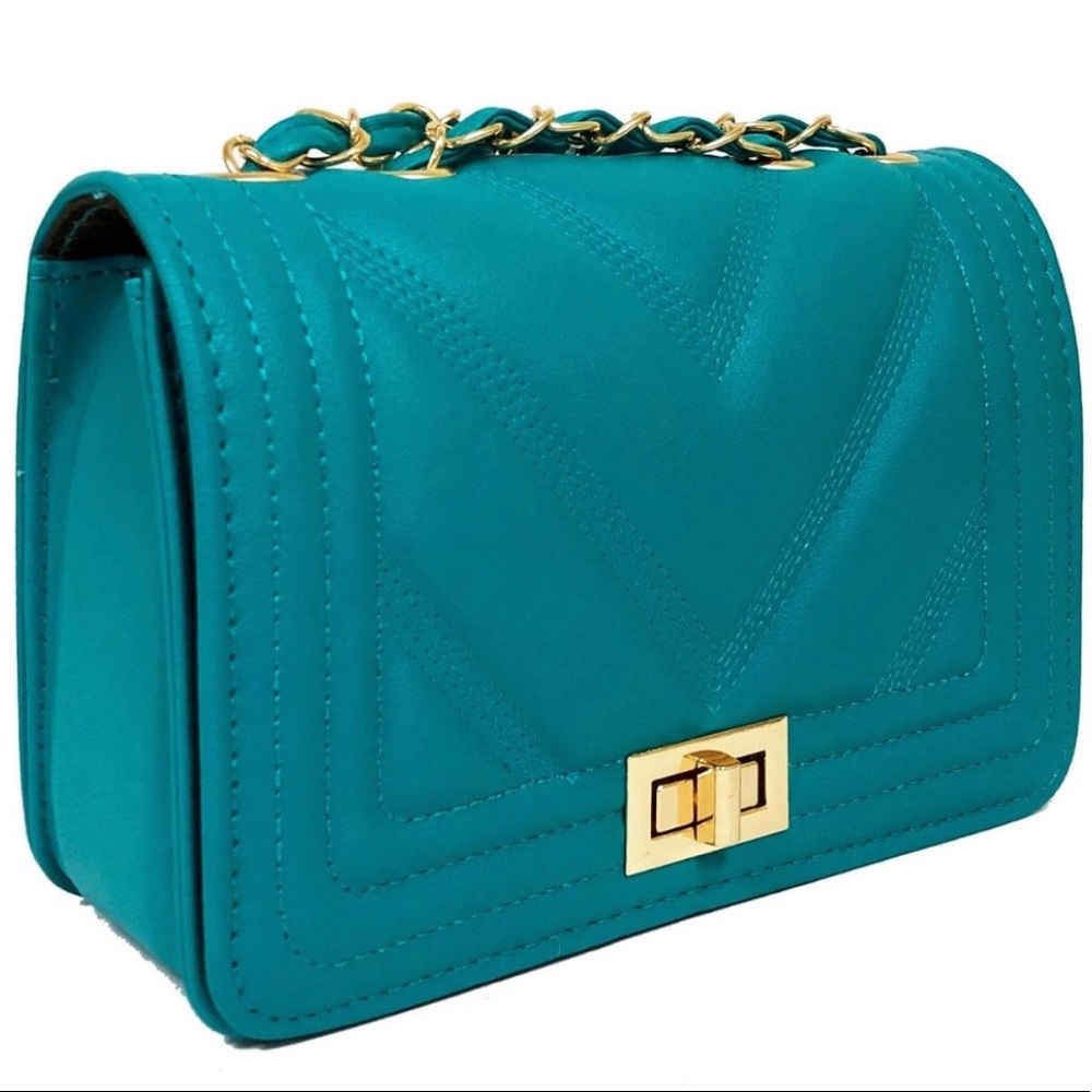 Teal Leather Chevron Quilt Bag